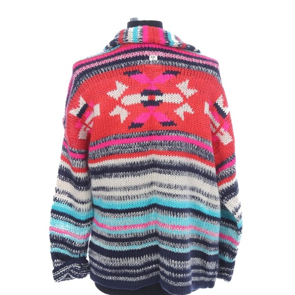 Billabong Jacket Womens Australia Neon Multicolor Southwestern Indian Soft Knit - Picture 2 of 7